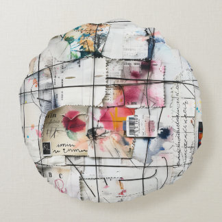 Modern samlingskonst för blandade medier rund kudde