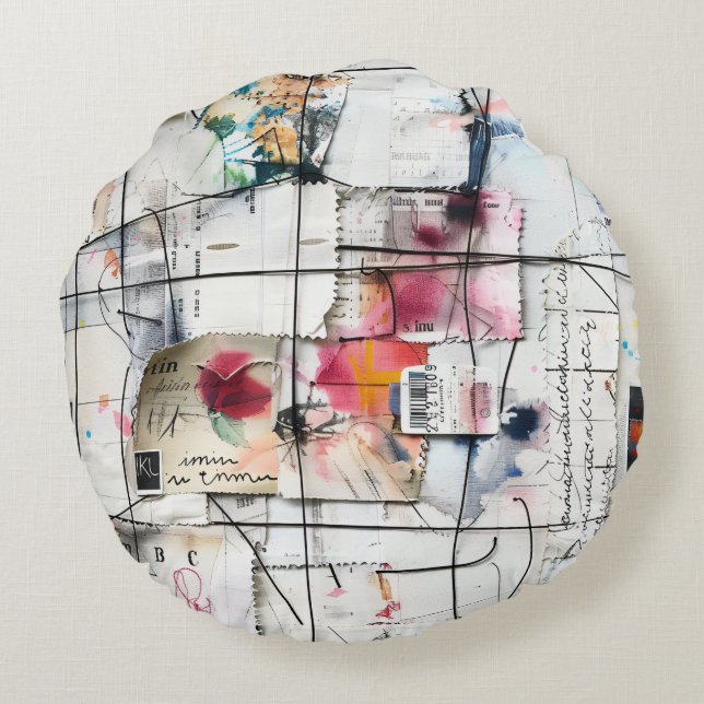 Modern samlingskonst för blandade medier rund kudde (Baksidan)