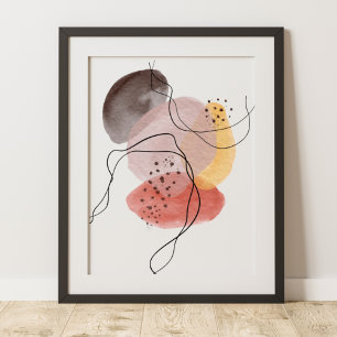 Modern samtida abstrakt konst Rosa Gult Svart Poster