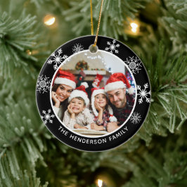 Modern samtida familjefoto snöflinga julgransprydnad keramik