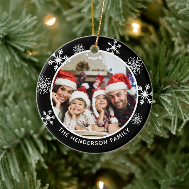 Modern samtida familjefoto snöflinga julgransprydnad keramik (Träd)