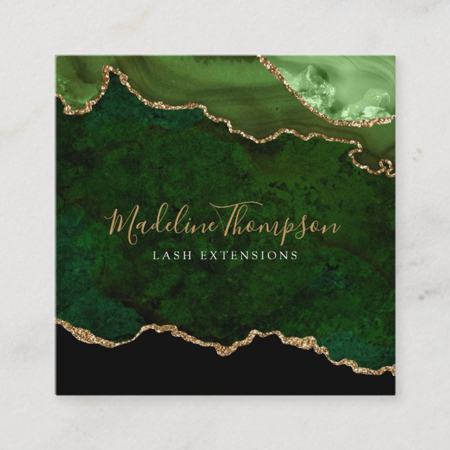 Modern samvet Grönt Marble Agate Geode Square Fyrkantigt Visitkort (Framsida)