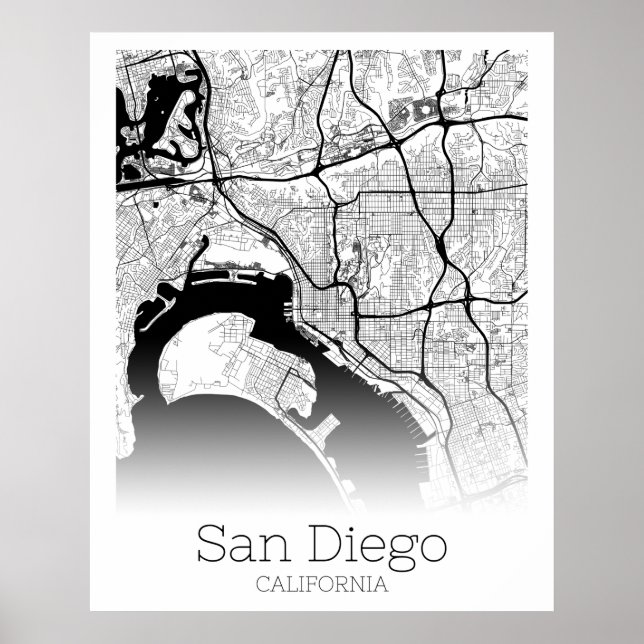 Modern San Diego City Karta Poster (Framsidan)