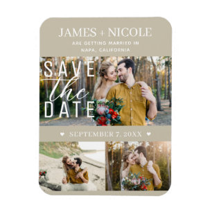 Modern Sand Beige Save the Date Bröllop 3 Fotograf Magnet