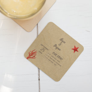 Modern sand & Coral Personlig Bröllop Underlägg Papper Kvadrat