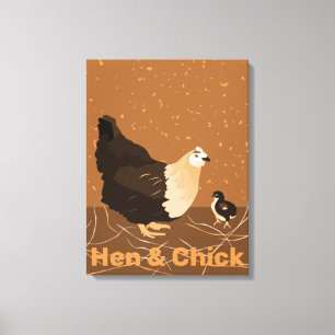 Modern Sandy-orange Hen & Chick Kitchen Canvastryck