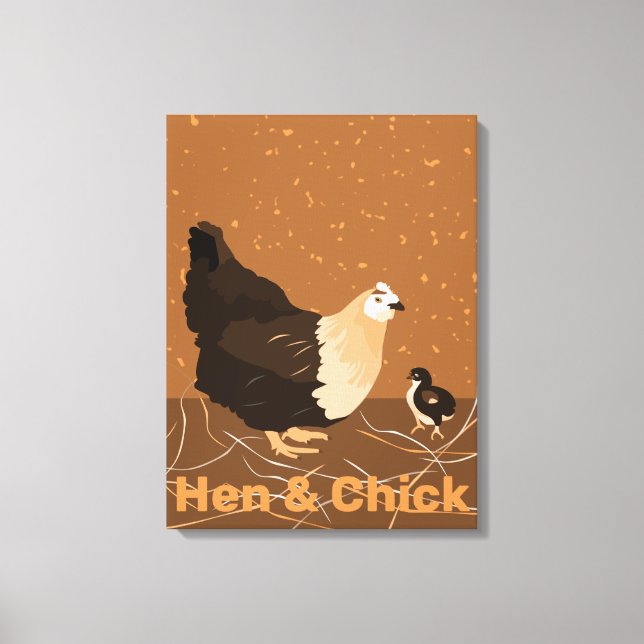 Modern Sandy-orange Hen & Chick Kitchen Canvastryck (Framsida)