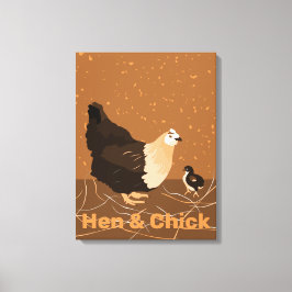 Modern Sandy-orange Hen & Chick Kitchen Canvastryck