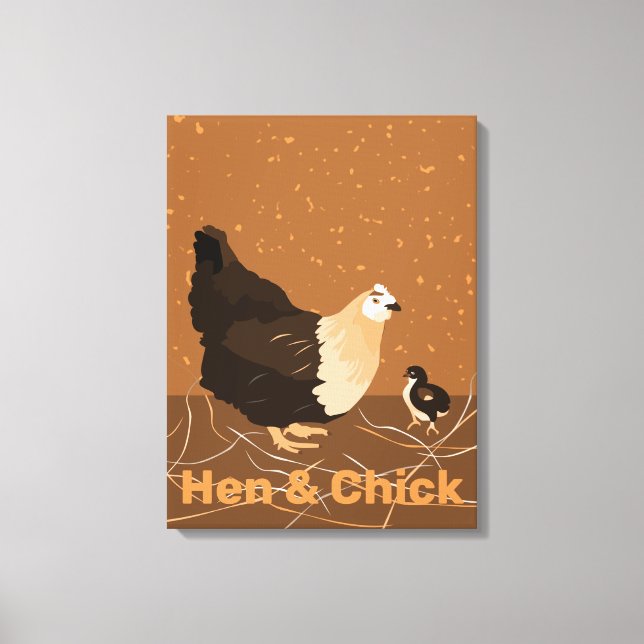 Modern Sandy-orange Hen & Chick Kitchen Canvastryck (Framsida)