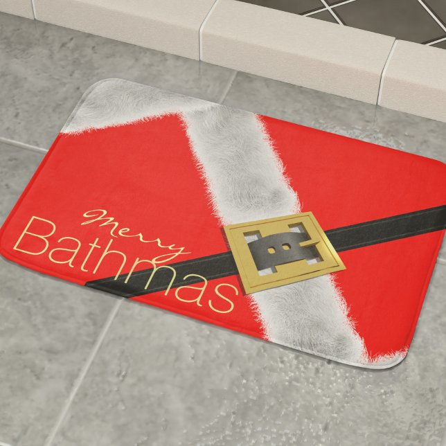 Modern Santa Festive Red and White Bath Mat Badrumsmatta (Fun and festive santa themed bath mat for your holiday decor)