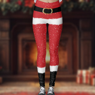 Modern Santa fru Claus Costume Cute Roligt jul Leggings