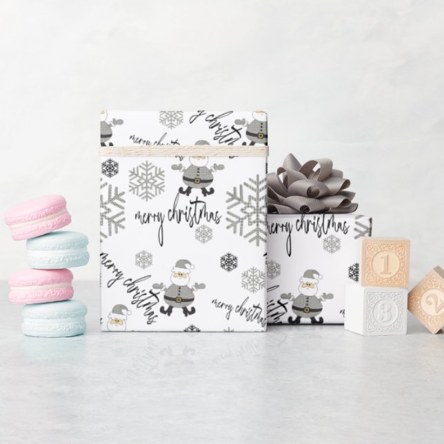 Modern Santa Houndstooth Snöflingor Mönster Presentpapper (Baby Shower)