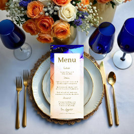 Modern Sapphire Blue and Orange Bröllop Menu Meny