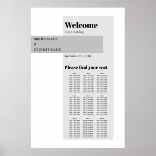 Modern sätesdiagram för svart och vitt Bröllop Poster