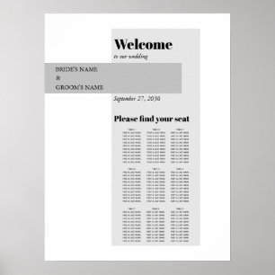 Modern sätesdiagram för svart och vitt Bröllop Poster