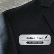 Modern satin faux Silver Notary Black Quill Icon