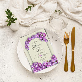 Modern Satin Linen Lila Lilac Arc Blommigt Bröllop Inbjudningar