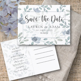 Modern Save Date Dusty Blue Eucalyptus Blommigt Meddelande Vykort