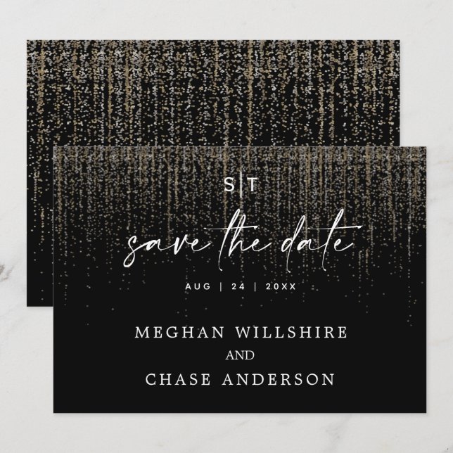 Modern Save Date Edgy Champagne Glitter Inbjudningar (Fram/baksida)
