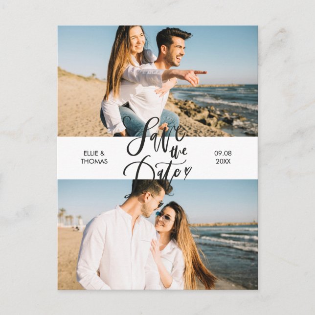 Modern Save the Date 2 Foto Collage Script Vykort (Framsida)