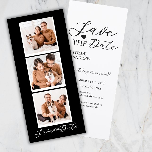 Modern Save The Date Black Collage Photo Strip (Skapare uppladdad)