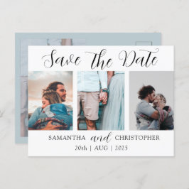 Modern Save the Date Elegant Script Foto Collage Meddelande Vykort
