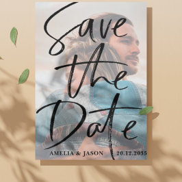 Modern Save the Date Elegant Skript Foto Meddelande Vykort