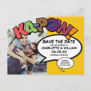 Modern Save the Date Foto Serietidning KAPOW Meddelande Vykort