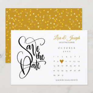 Modern Save the Date Kalender Guld Kärlek Hjarta Inbjudningar
