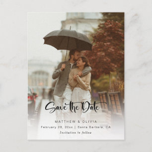 Modern Save the Date kalligrafiskrift med foto Meddelande Vykort