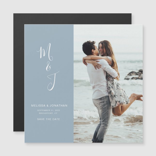 Modern Save The Date Puderblå Magnetkort Magnetisk Inbjudningskort (Fram/baksida)