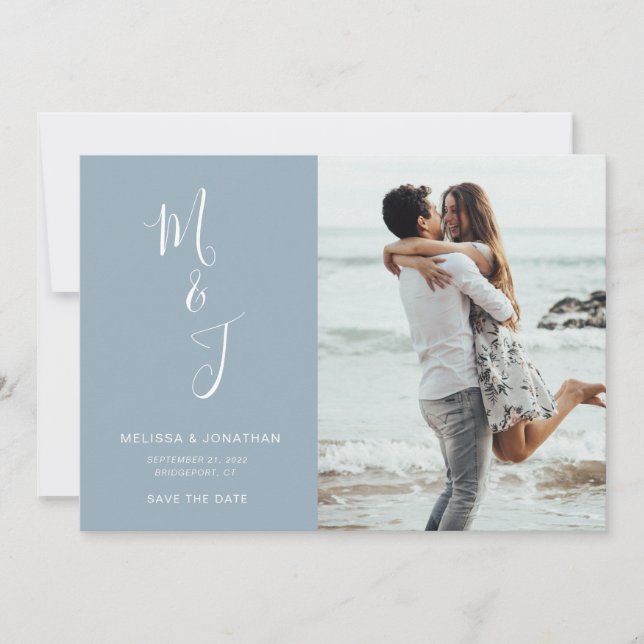 Modern Save The Date Puderblå Spara Datumet (Framsida)