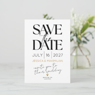 Modern save the date with gold accents kort