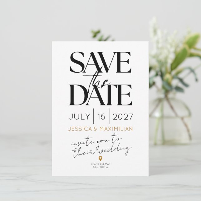 Modern save the date with gold accents kort (Stående Fram)