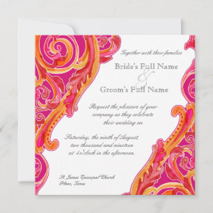 Modern sawirl Flourish Heart Tangerine Shock rosa Inbjudningar