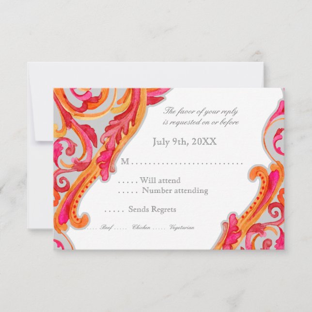 Modern sawirl Flourish Heart Tangerine Shock rosa OSA Kort (Framsida)