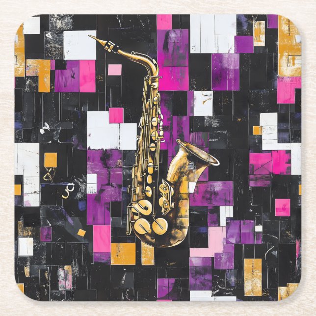 Modern saxofonmönster underlägg papper kvadrat (Framsidan)