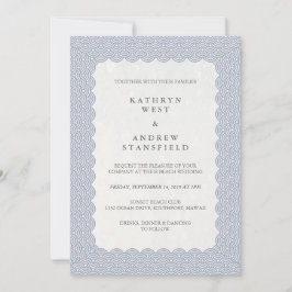 Modern Scalloped japansk Seigaiha Beach Wedding Inbjudningar