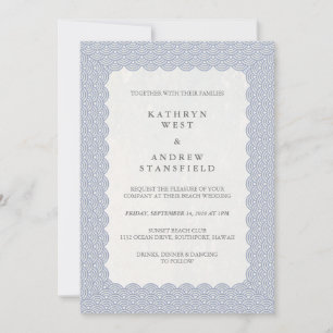 Modern Scalloped japansk Seigaiha Beach Wedding Inbjudningar