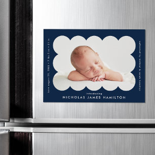 Modern scalloped Photo Birth Magnet