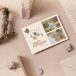 Modern Scandi Boho Neutralt Family 2 Photo Merry Julkort