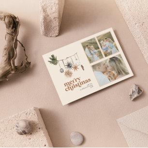 Modern Scandi Boho Neutralt Family 3 Photo Merry H Julkort