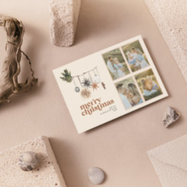 Modern Scandi Boho Neutralt Family 4 Photo Merry Julkort