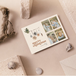 Modern Scandi Boho Neutralt Family 4 Photo Merry Julkort