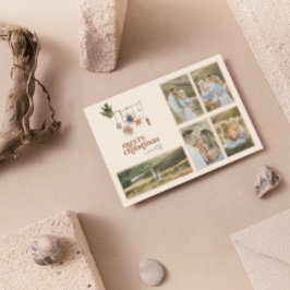 Modern Scandi Boho Neutralt Family 5 Photo Merry Julkort