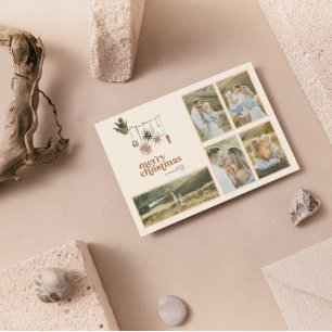 Modern Scandi Boho Neutralt Family 5 Photo Merry Julkort