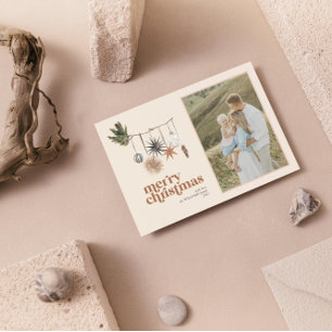 Modern Scandi Boho Neutralt Family Photo Merry Julkort