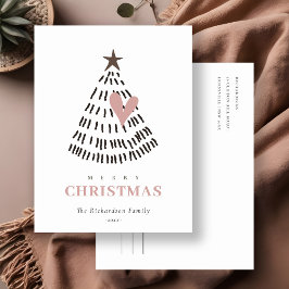 Modern Scandi Minimal Blush Heart Christmas Tree Helg Vykort