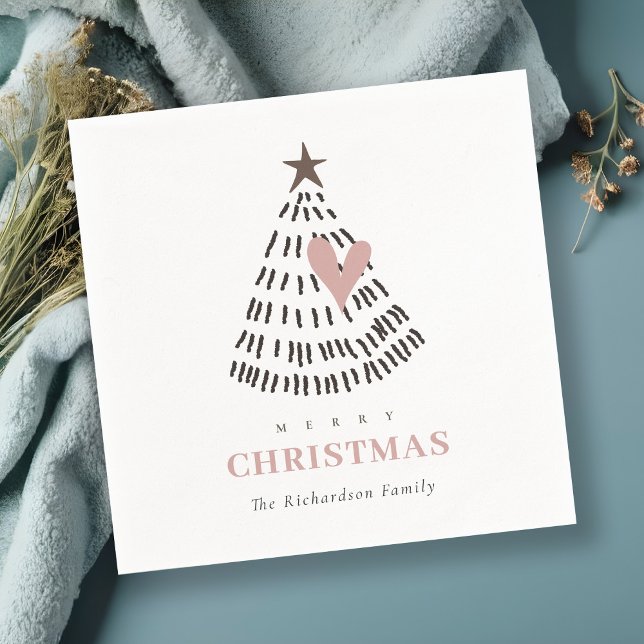 Modern Scandi Minimal Blush Heart Christmas Tree Pappersservett (Skapare uppladdad)