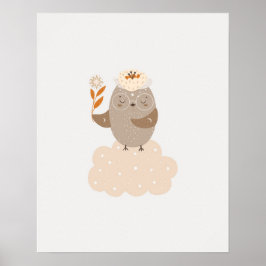Modern scandi söt fågel på ett moln Barnkammare Poster